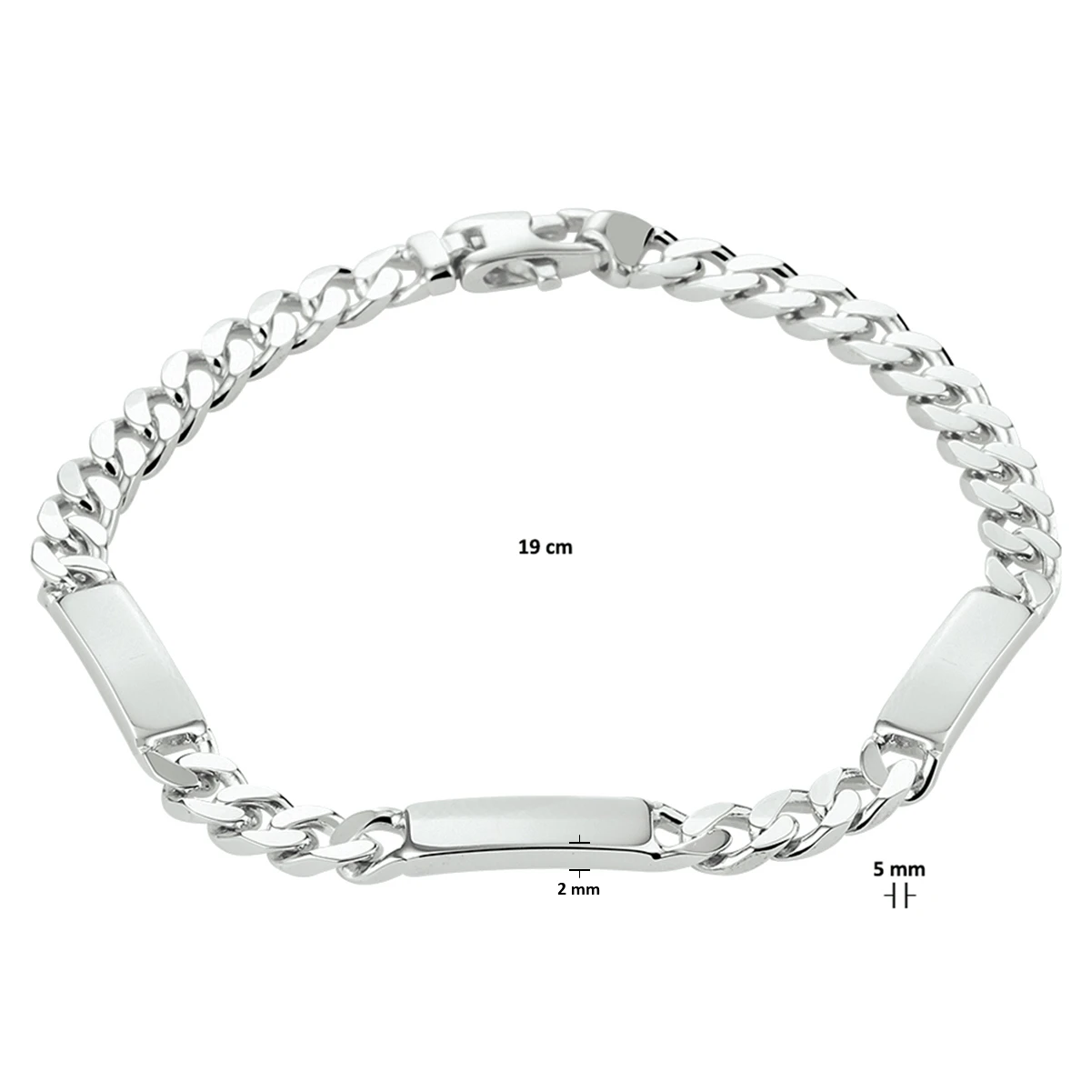 graveerarmband gourmette 6 zijdes geslepen plaat 5,0 mm zilver gerhodineerd