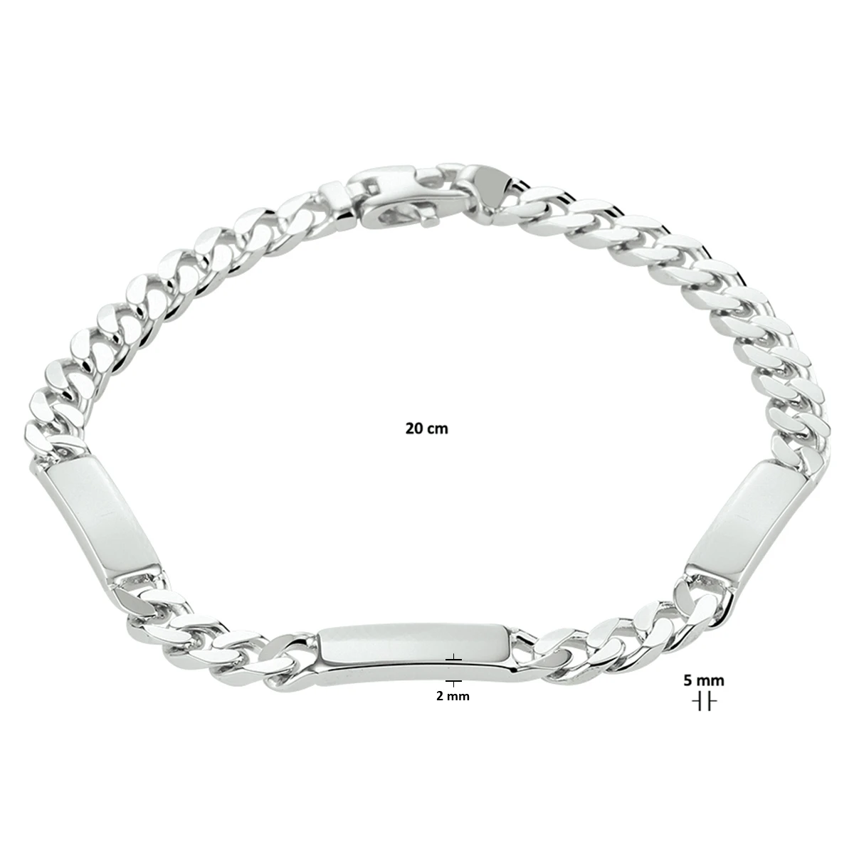 graveerarmband gourmette 6 zijdes geslepen plaat 5,0 mm zilver gerhodineerd