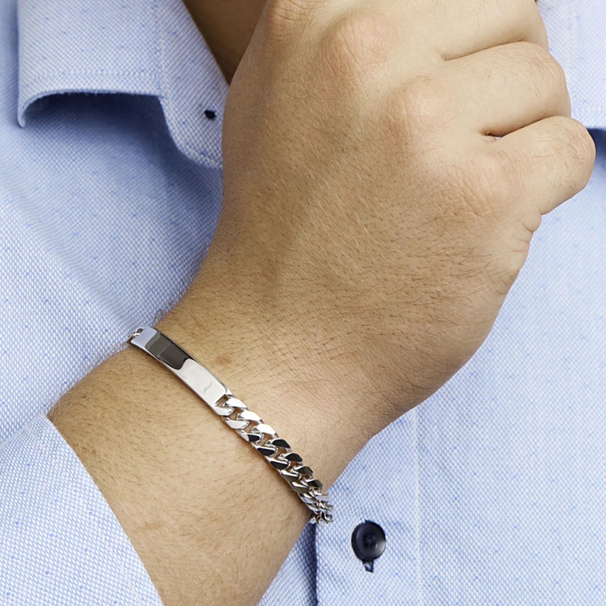 graveerarmband gourmette 6 zijdes geslepen plaat 7,0 mm 20,5 cm zilver gerhodineerd