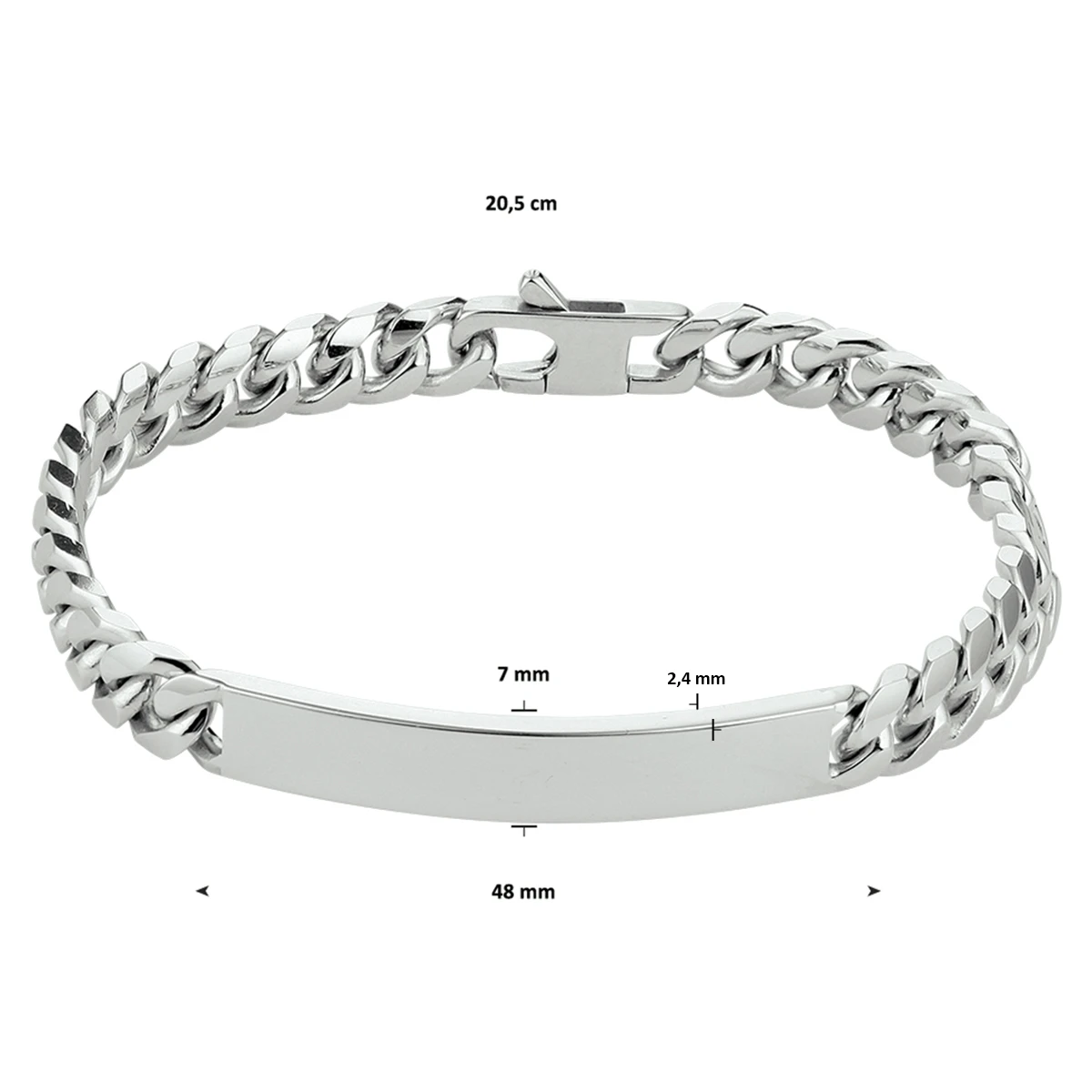 graveerarmband gourmette 6 zijdes geslepen plaat 7,0 mm 20,5 cm zilver gerhodineerd