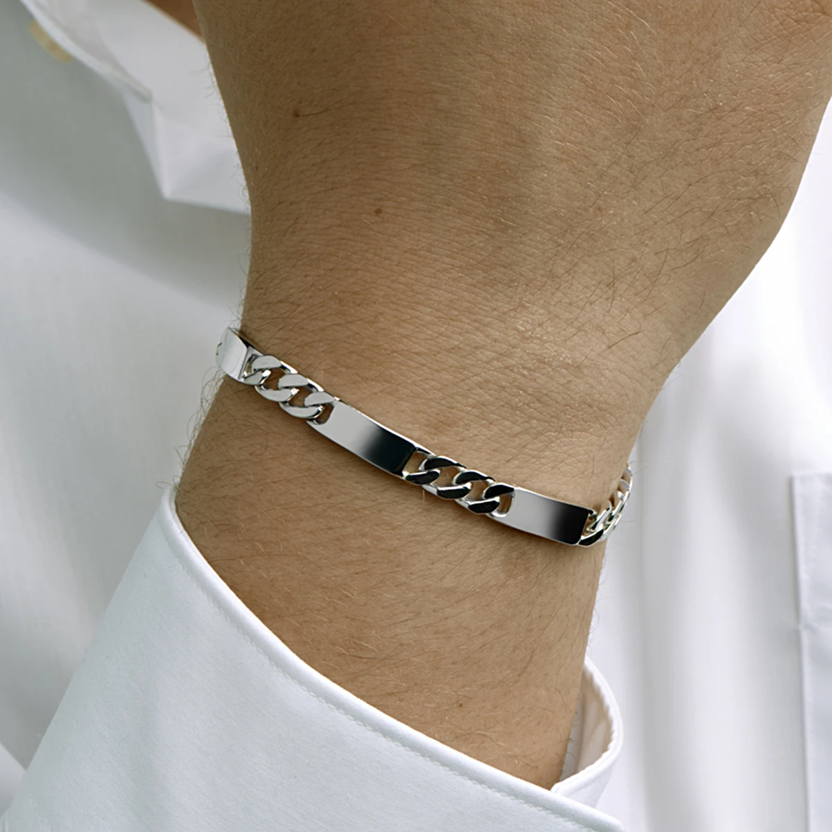 graveerarmband gourmette 6 zijdes geslepen plaat 7,0 mm zilver gerhodineerd