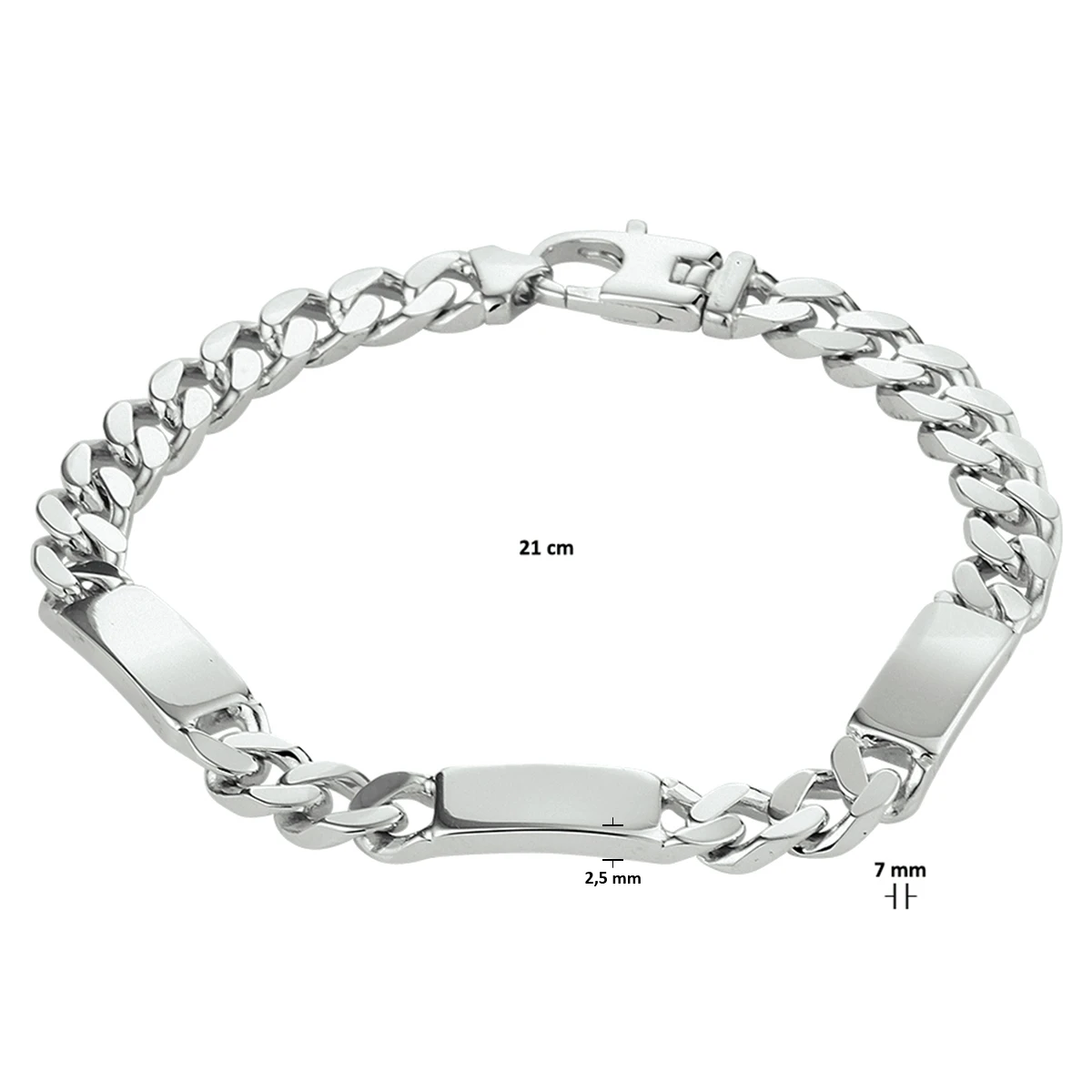 graveerarmband gourmette 6 zijdes geslepen plaat 7,0 mm zilver gerhodineerd