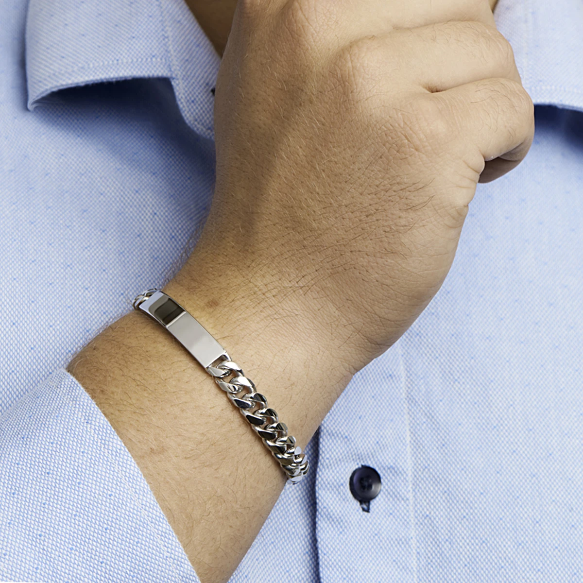 graveerarmband gourmette 6 zijdes geslepen plaat 8,5 mm 21 cm zilver gerhodineerd