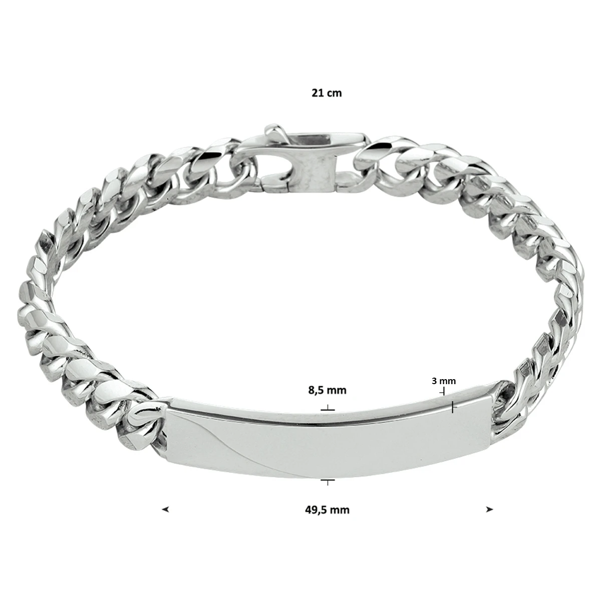 graveerarmband gourmette 6 zijdes geslepen plaat 8,5 mm 21 cm zilver gerhodineerd