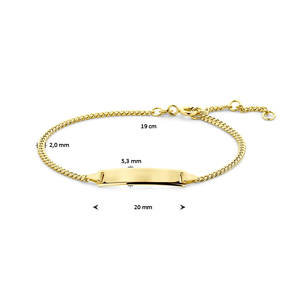 graveerarmband gourmette plaat 5,0 mm 16 - 17,5 - 19 cm 14K geelgoud