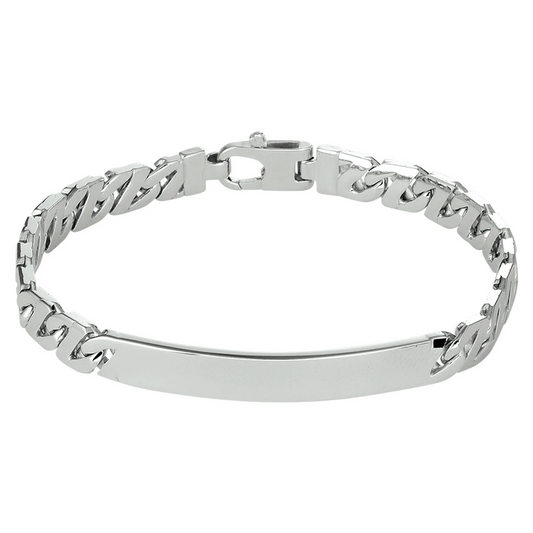 graveerarmband gourmette plaat 6,5 mm zilver gerhodineerd