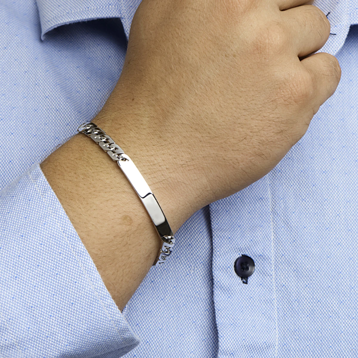 graveerarmband gourmette plaat 6,5 mm zilver gerhodineerd