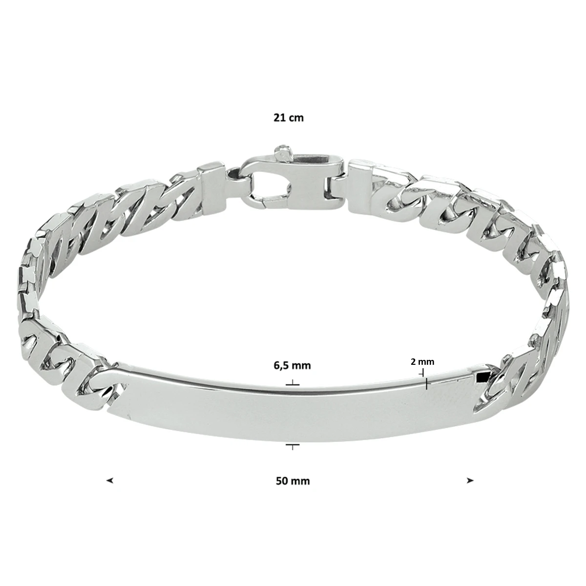 graveerarmband gourmette plaat 6,5 mm zilver gerhodineerd