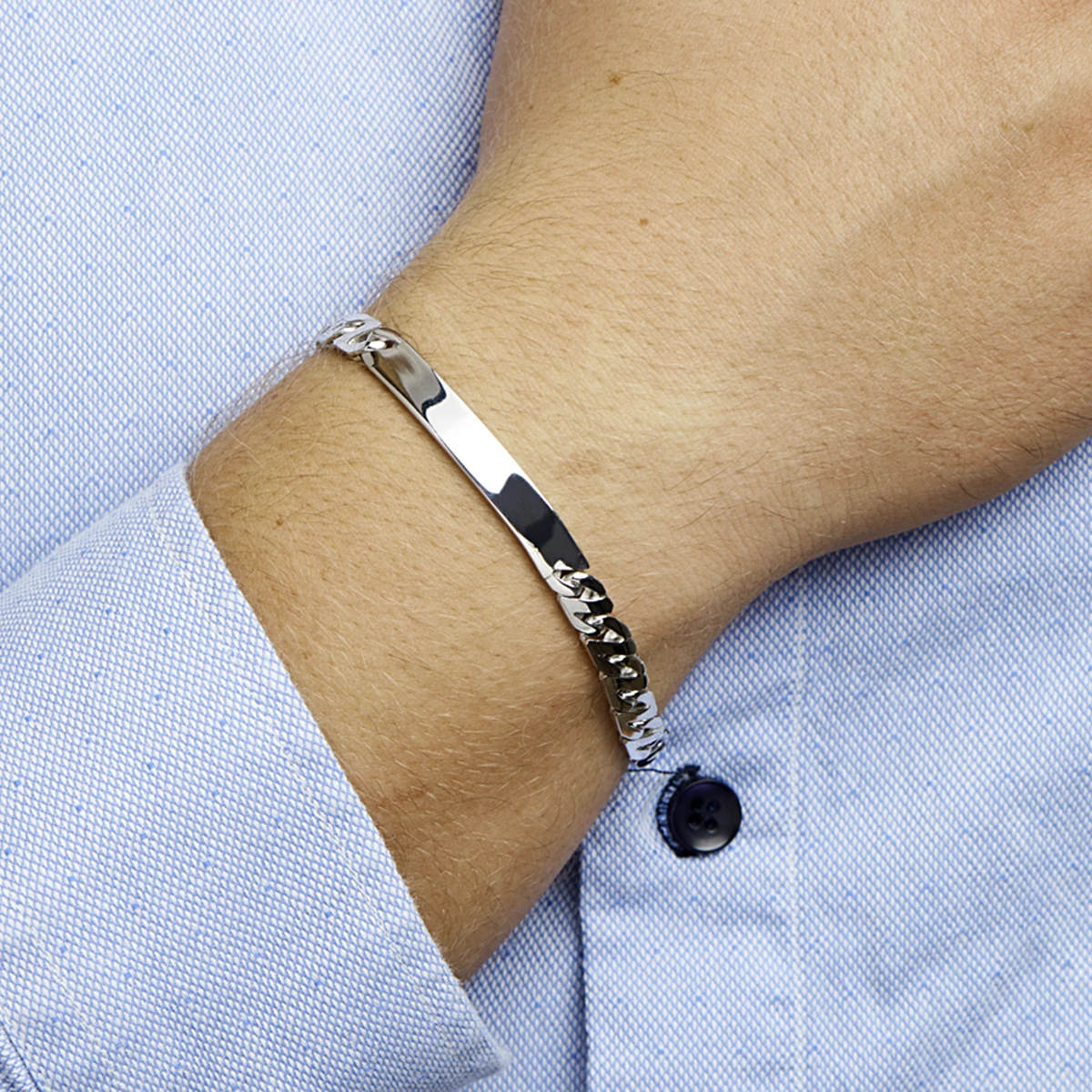 graveerarmband gourmette plaat 6,5 mm zilver gerhodineerd