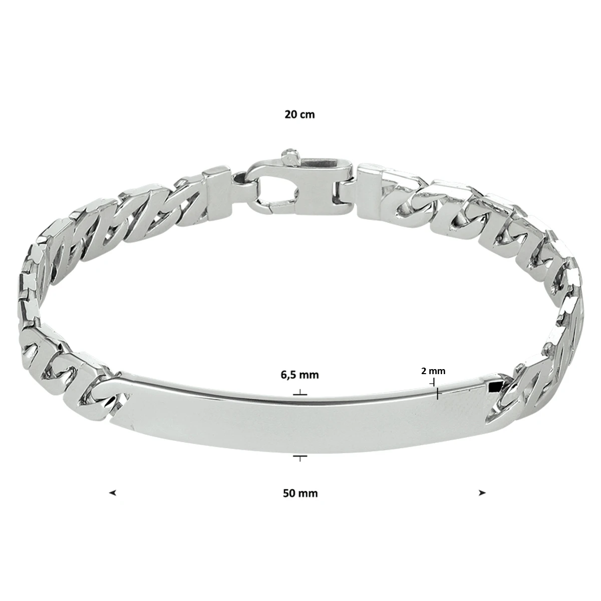 graveerarmband gourmette plaat 6,5 mm zilver gerhodineerd