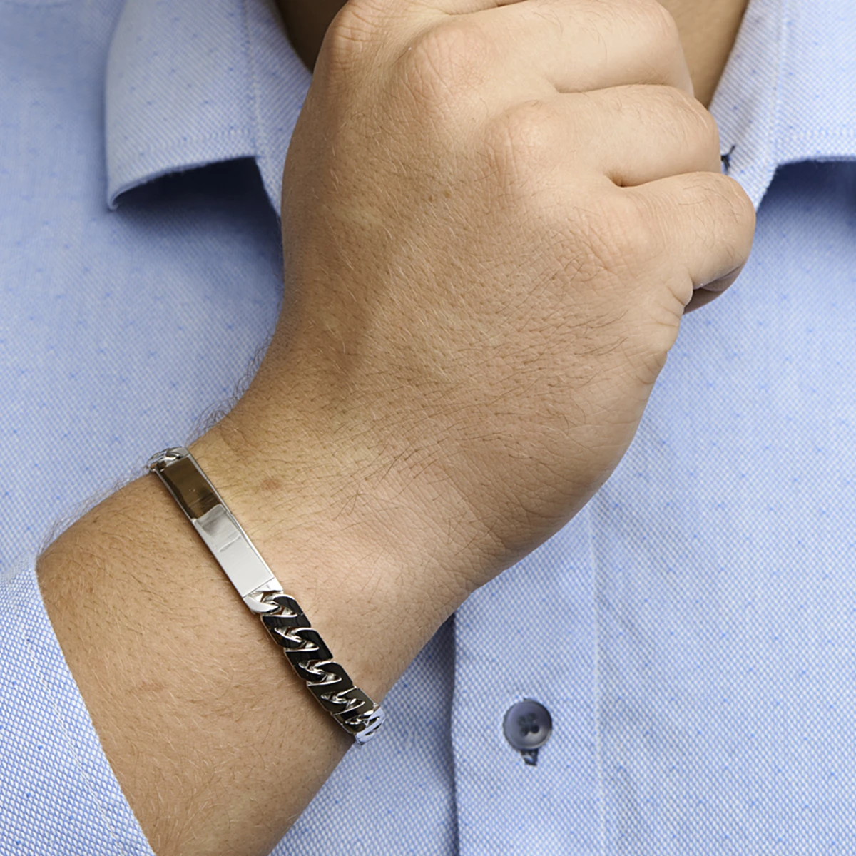 graveerarmband gourmette plaat 8 mm zilver gerhodineerd