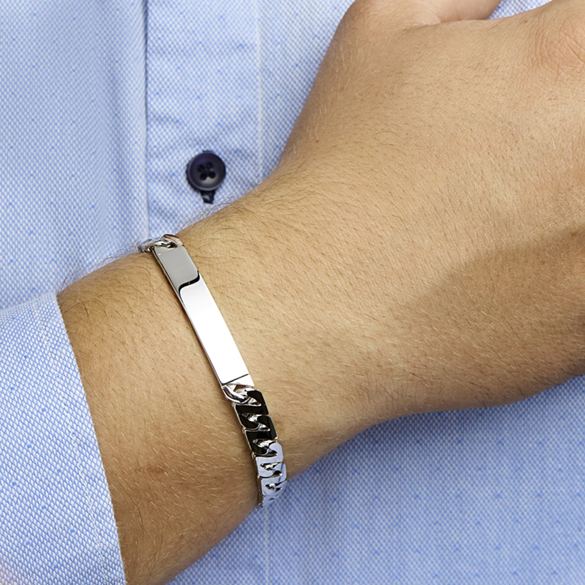 graveerarmband gourmette plaat 8 mm zilver gerhodineerd