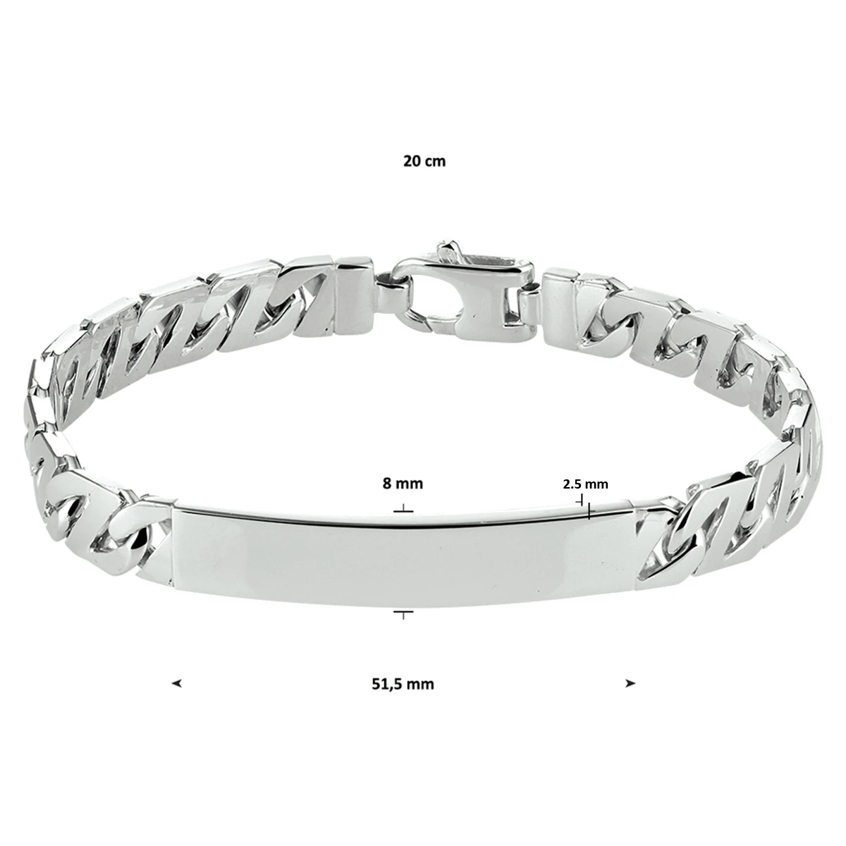 graveerarmband gourmette plaat 8 mm zilver gerhodineerd
