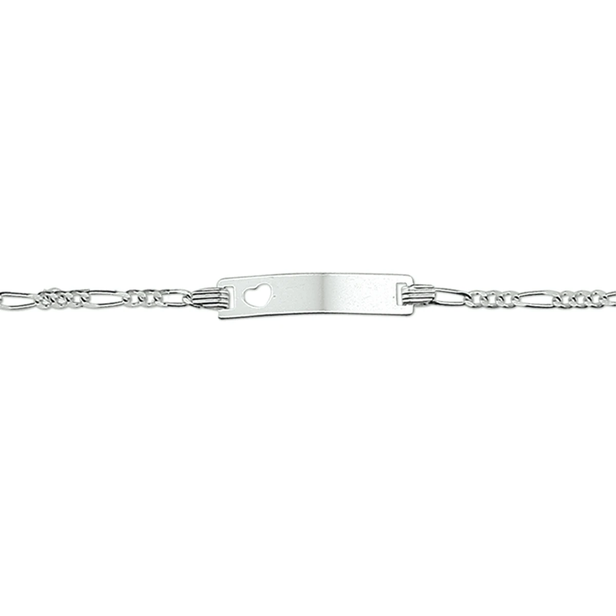 graveerarmband hart figaro plaat 4,2 mm 9 - 11 cm zilver gerhodineerd