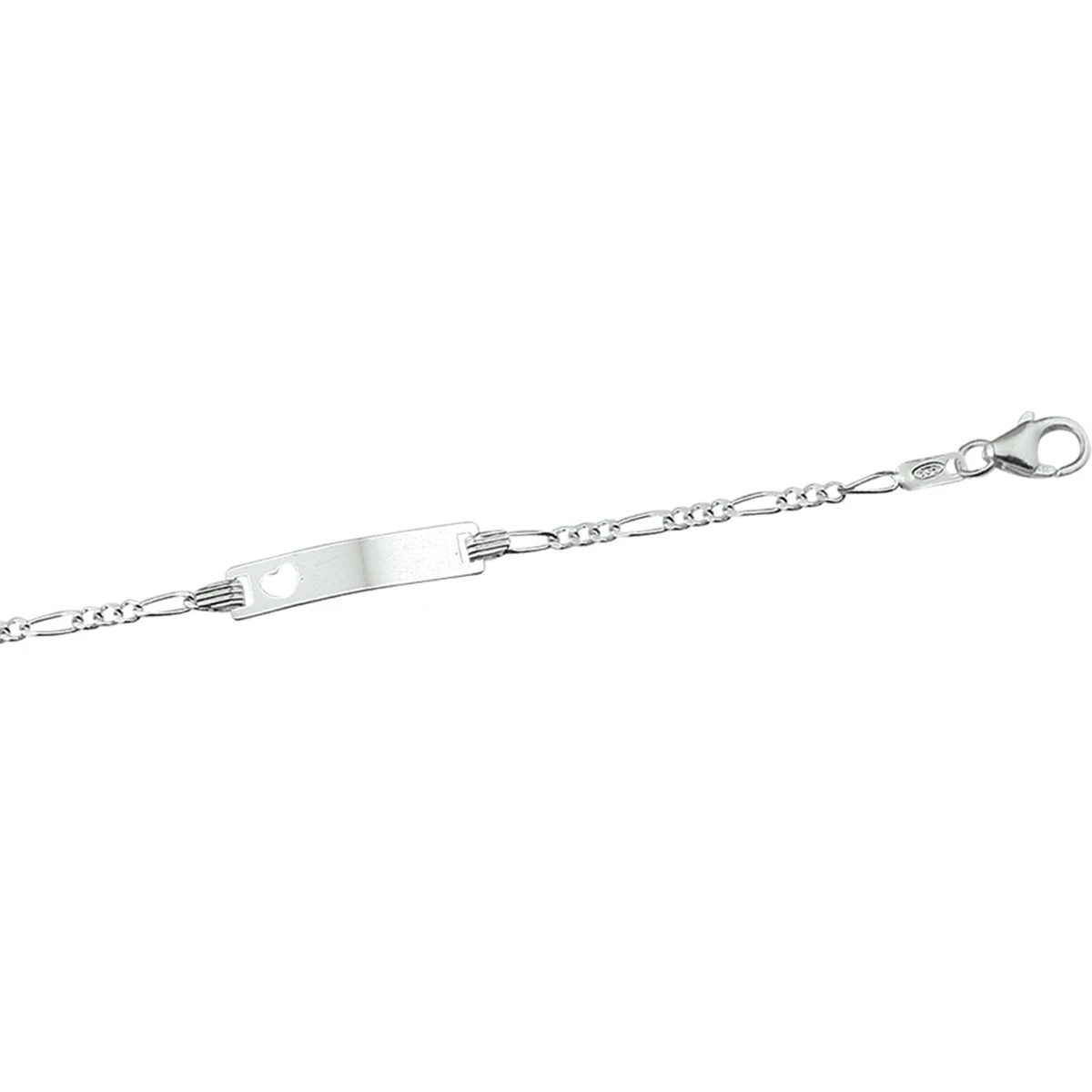 graveerarmband hart figaro plaat 4,2 mm 9 - 11 cm zilver gerhodineerd
