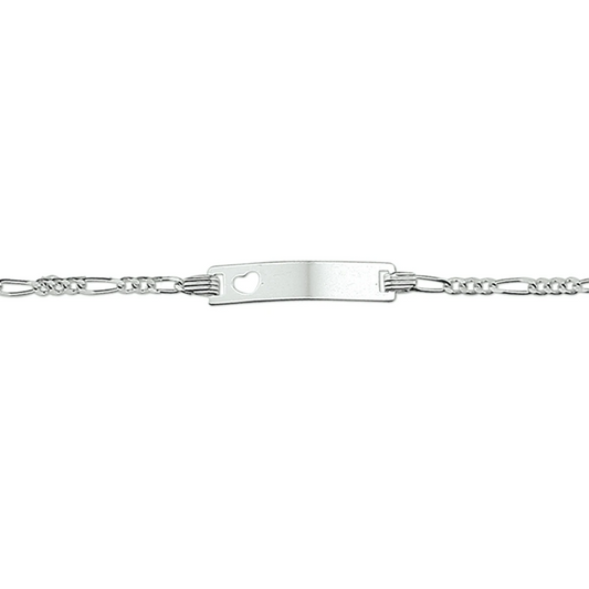 graveerarmband hart figaro plaat 4,2 mm 9 - 11 cm zilver gerhodineerd