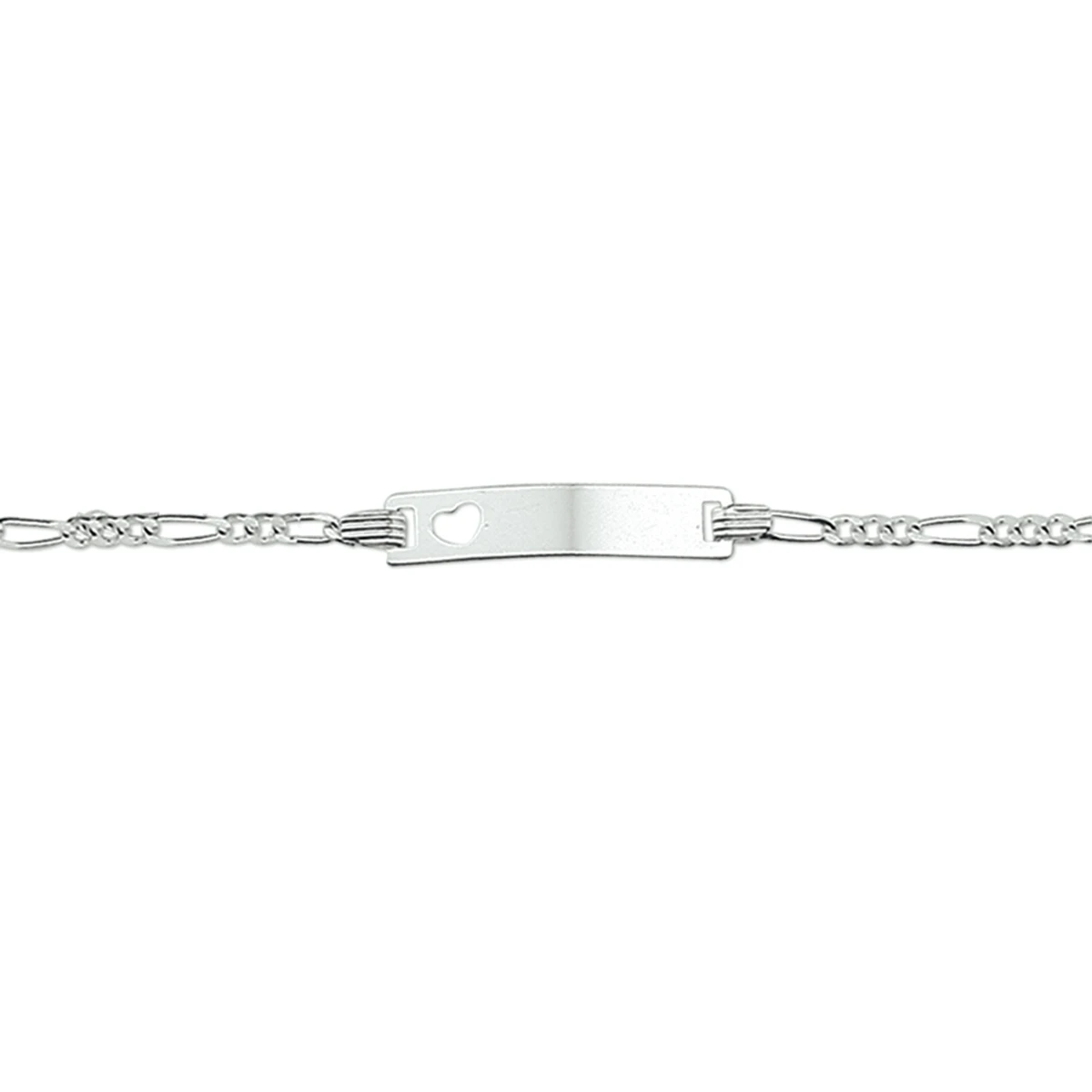 graveerarmband hart figaro plaat 4,2 mm zilver wit