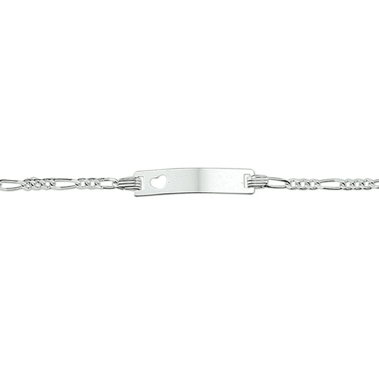 graveerarmband hart figaro plaat 4,2 mm zilver wit