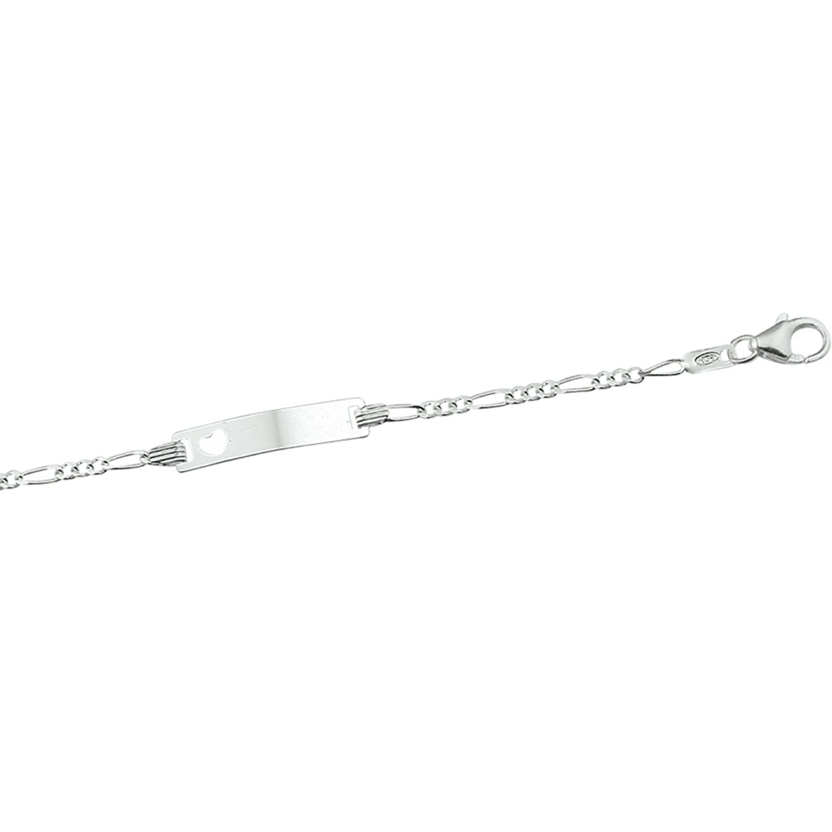 graveerarmband hart figaro plaat 4,2 mm zilver wit
