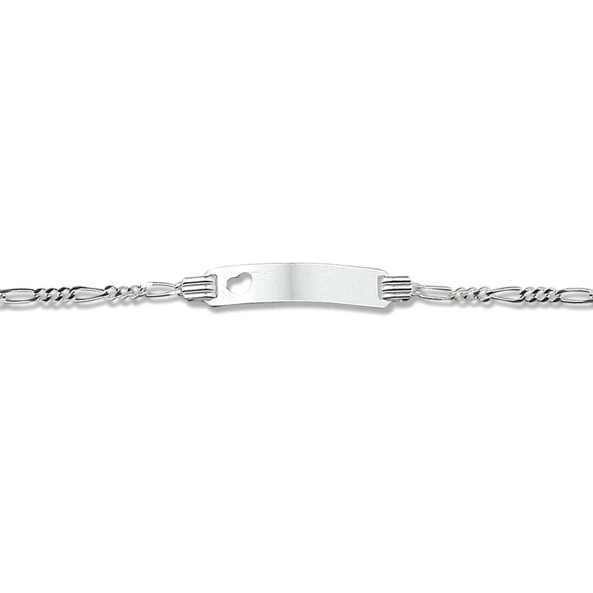 graveerarmband hart figaro plaat 4,2 mm zilver wit