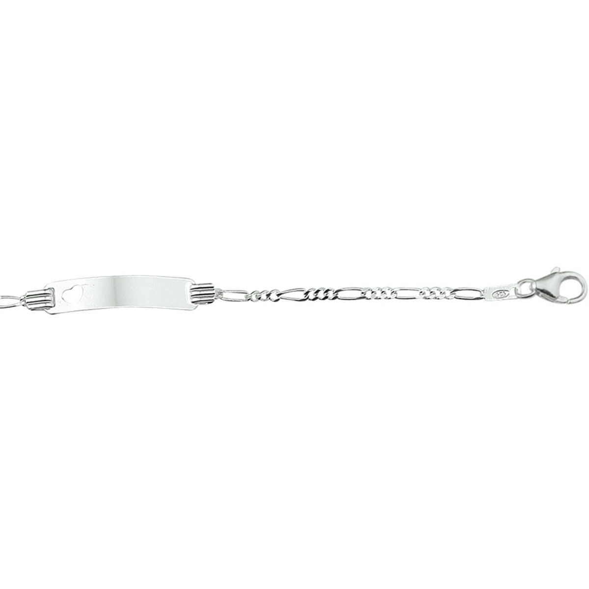 graveerarmband hart figaro plaat 4,2 mm zilver wit