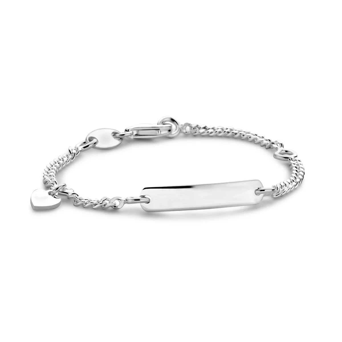 graveerarmband hart gourmette 4 zijdes geslepen plaat 4,0 mm zilver wit