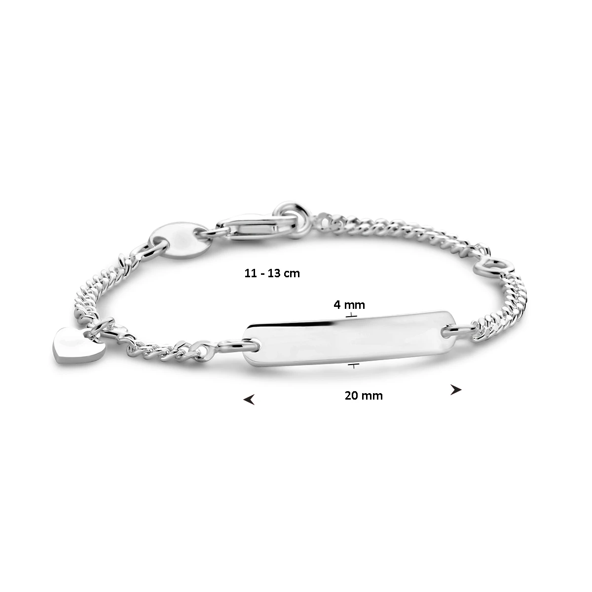 graveerarmband hart gourmette 4 zijdes geslepen plaat 4,0 mm zilver wit