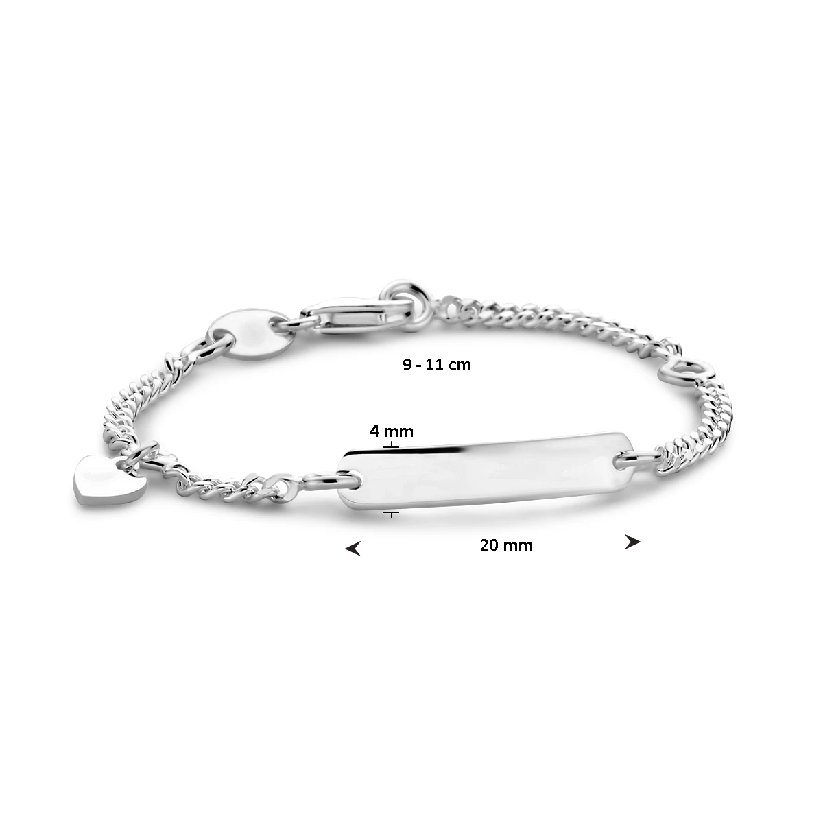 graveerarmband hart gourmette 4 zijdes geslepen plaat 4,0 mm zilver wit