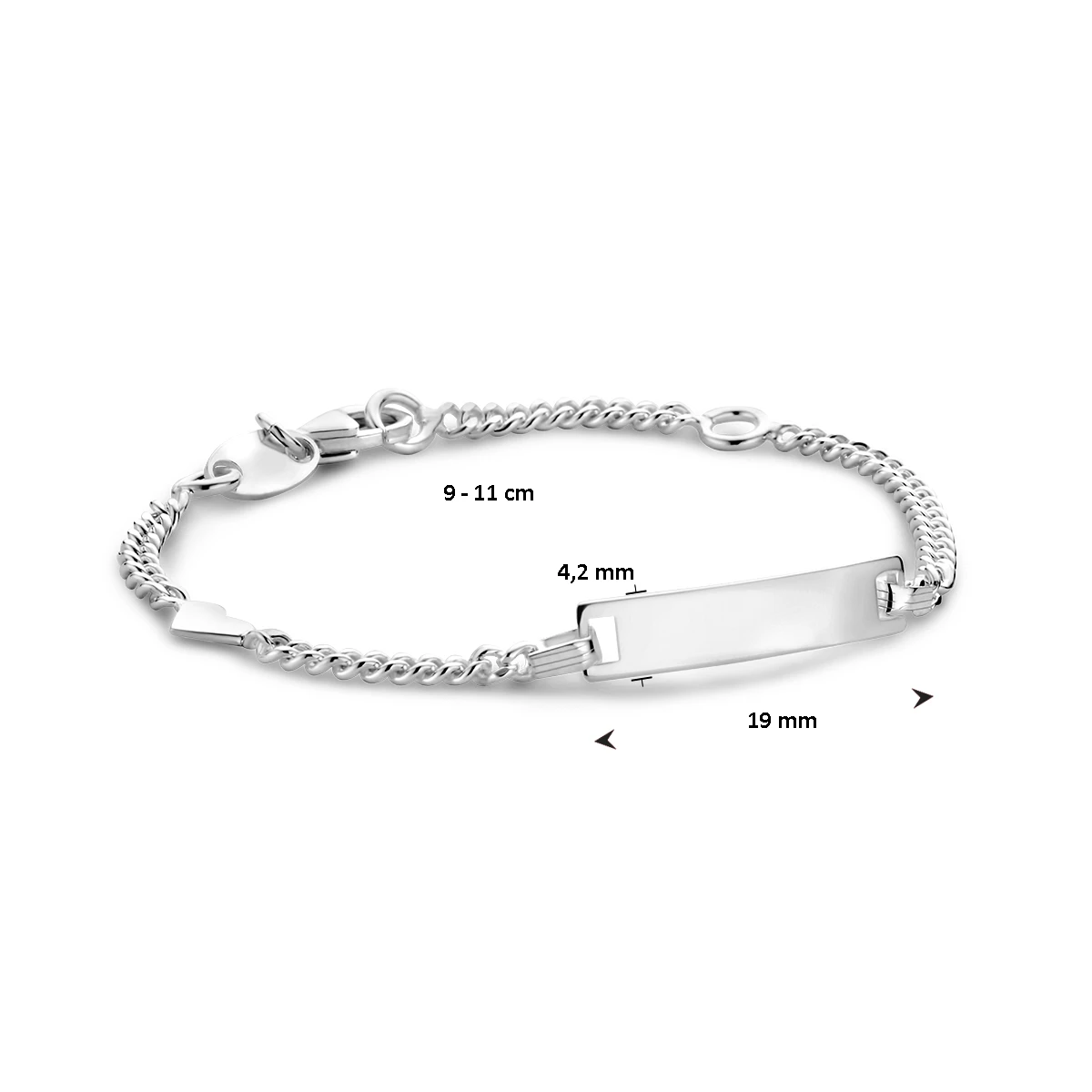 graveerarmband hart gourmette 4 zijdes geslepen plaat 4,2 mm zilver wit