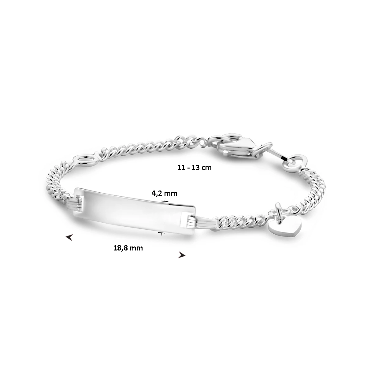 graveerarmband hart gourmette 4 zijdes geslepen plaat 4,2 mm zilver wit