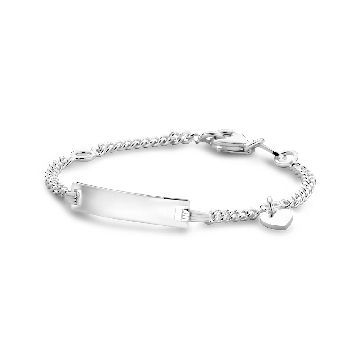 graveerarmband hart gourmette 4 zijdes geslepen plaat 4,2 mm zilver wit