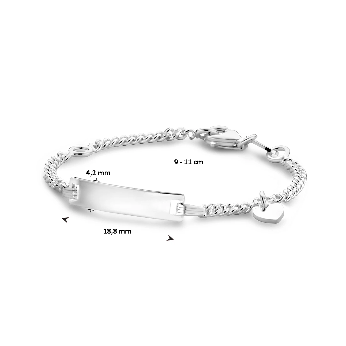 graveerarmband hart gourmette 4 zijdes geslepen plaat 4,2 mm zilver wit