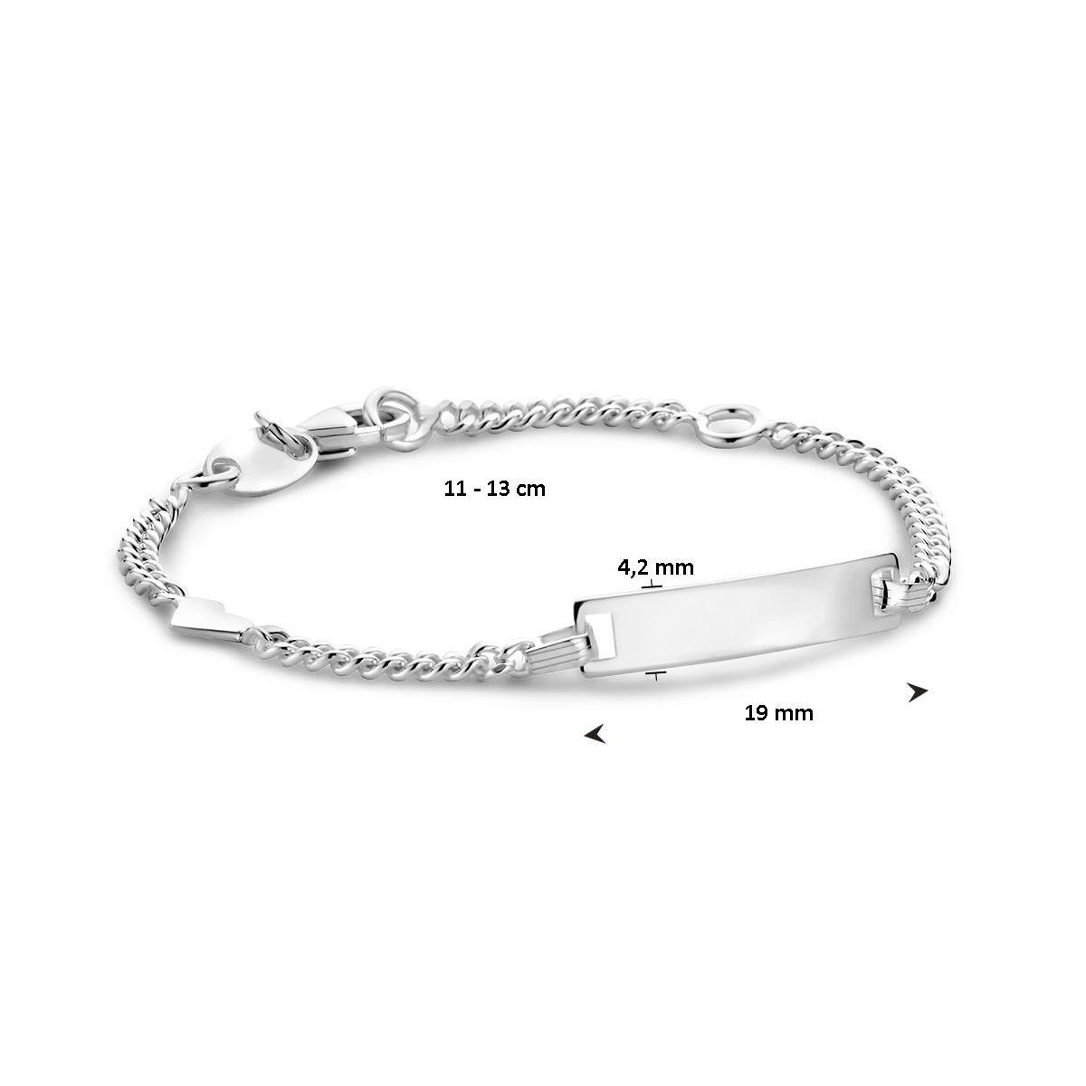 graveerarmband hart gourmette 4 zijdes geslepen plaat 4,2 mm zilver wit