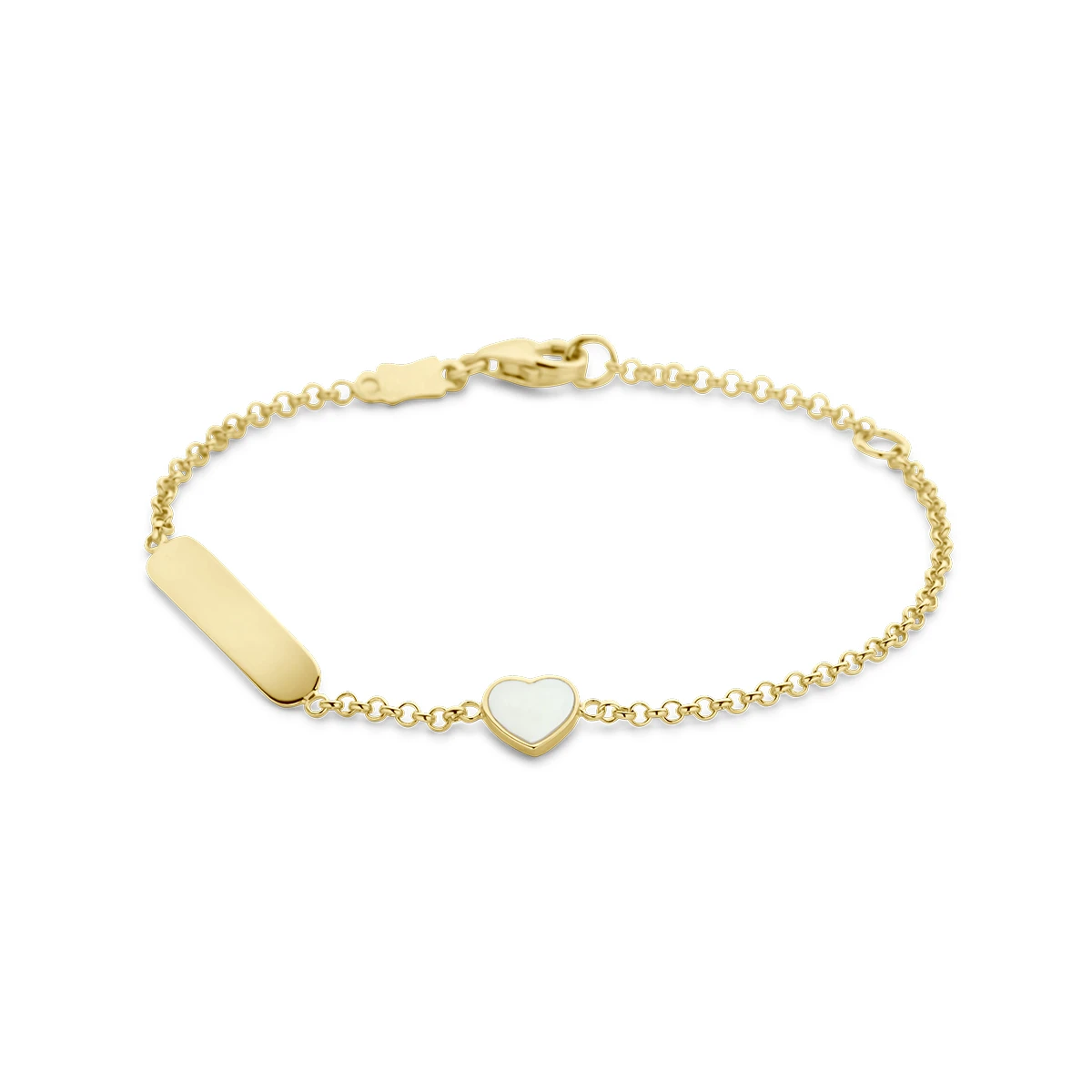 graveerarmband hart parelmoer en plaat 1,5 mm 14K geelgoud