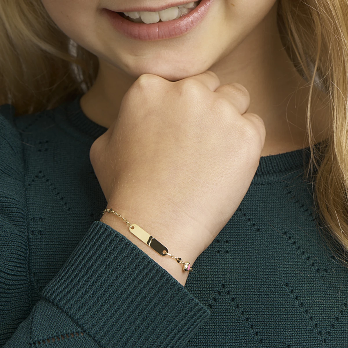 graveerarmband hart plaat 4 mm 11 - 13 cm 14K geelgoud