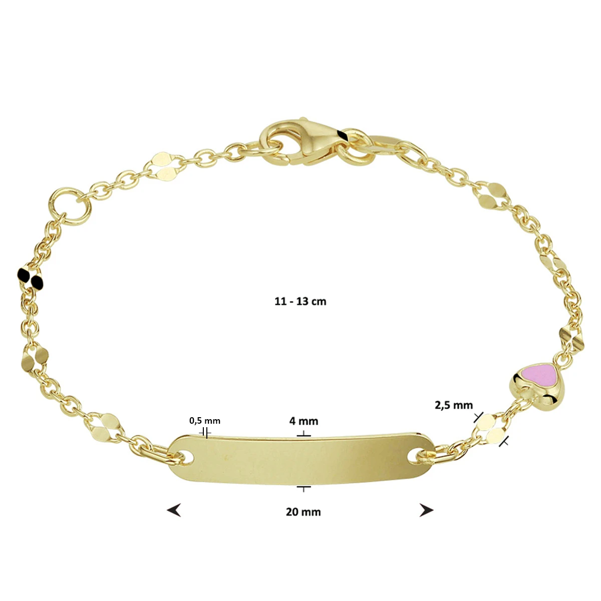 graveerarmband hart plaat 4 mm 11 - 13 cm 14K geelgoud