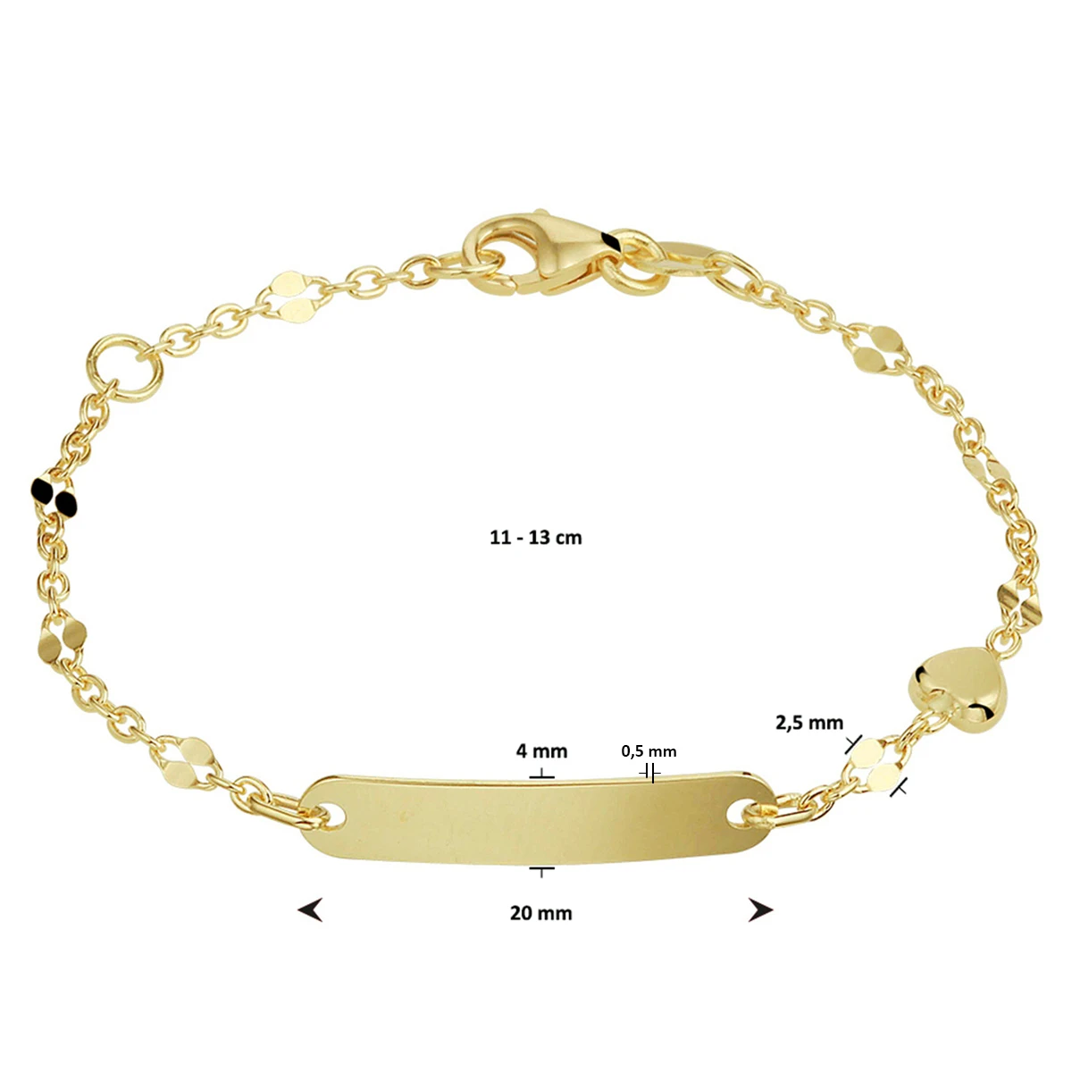 graveerarmband hart plaat 4,0 mm 11 - 13 cm 14K geelgoud