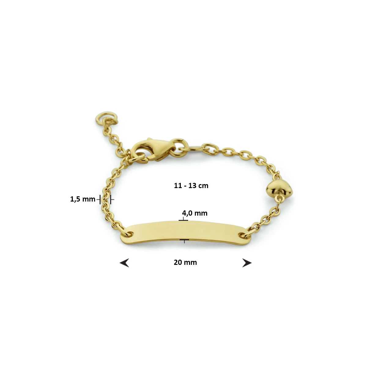 graveerarmband hart plaat 4,0 mm 14K geelgoud