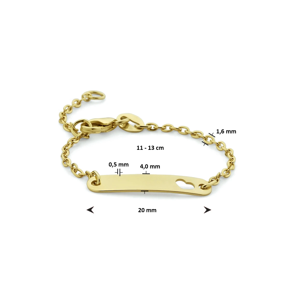 graveerarmband hart plaat 4,0 mm 14K geelgoud