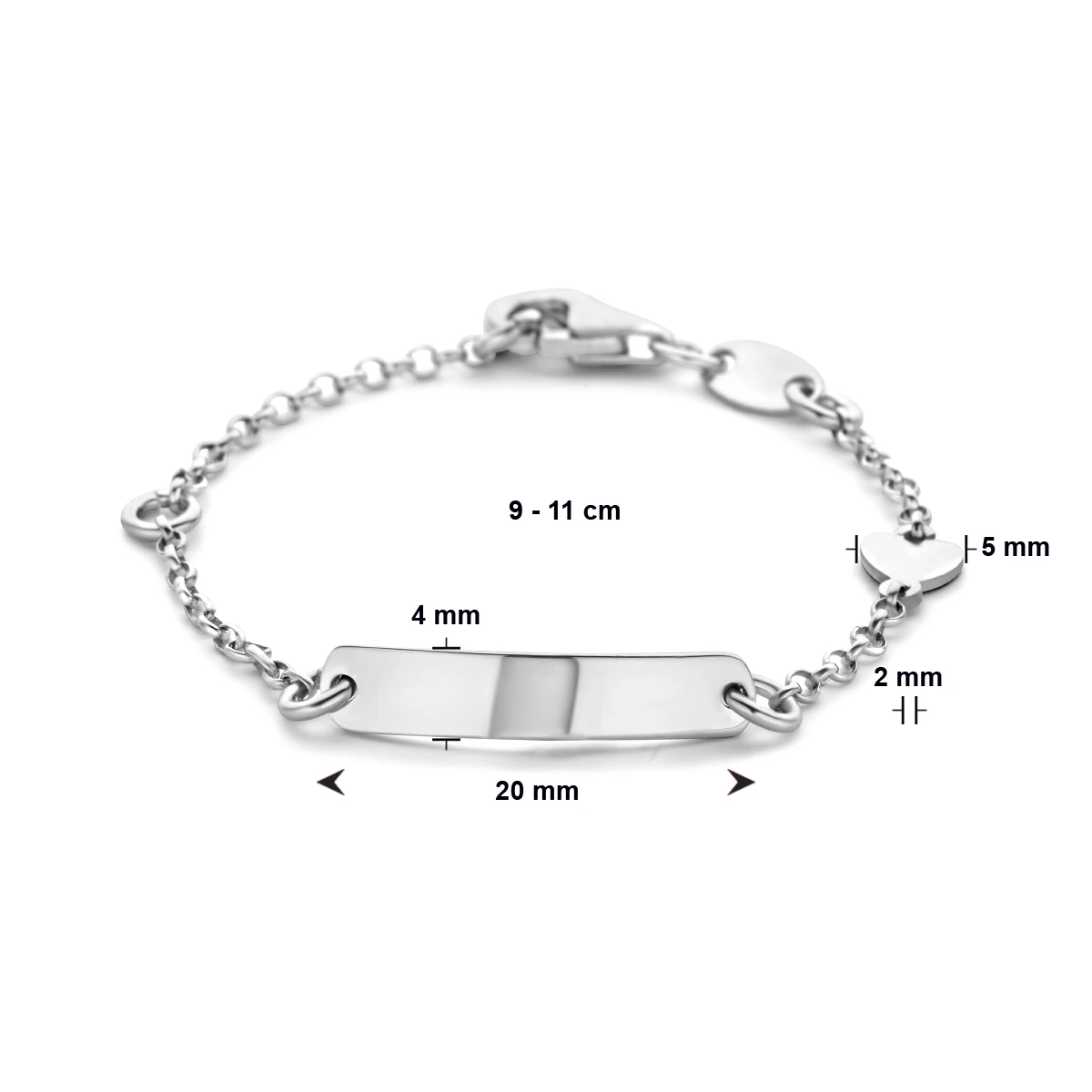 graveerarmband hart plaat 4,0 mm zilver gerhodineerd