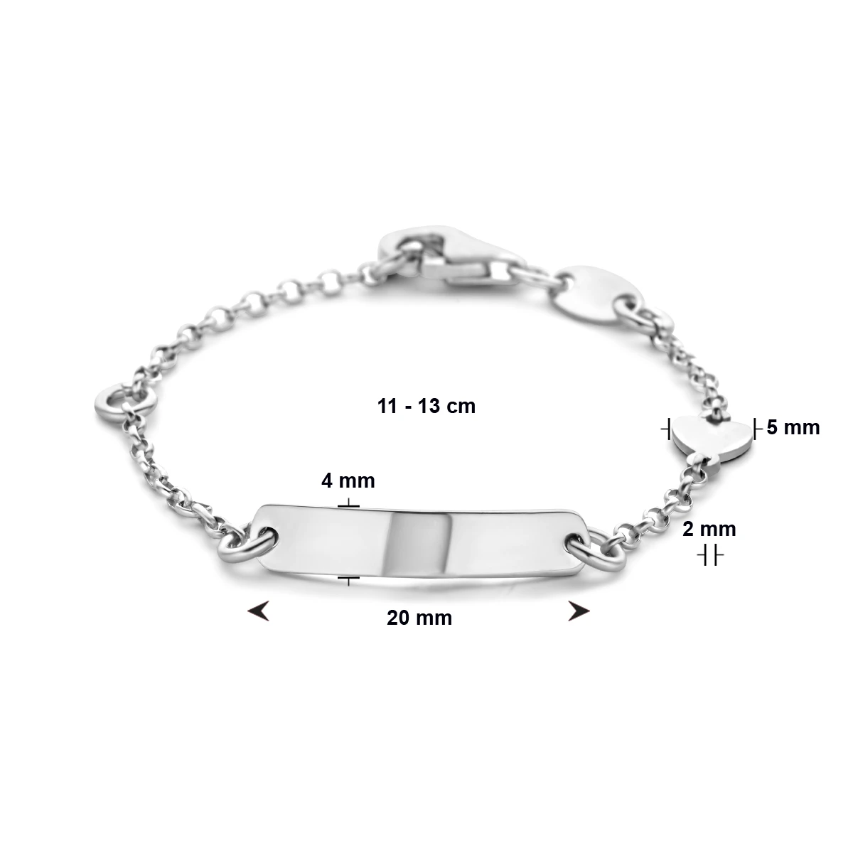 graveerarmband hart plaat 4,0 mm zilver gerhodineerd