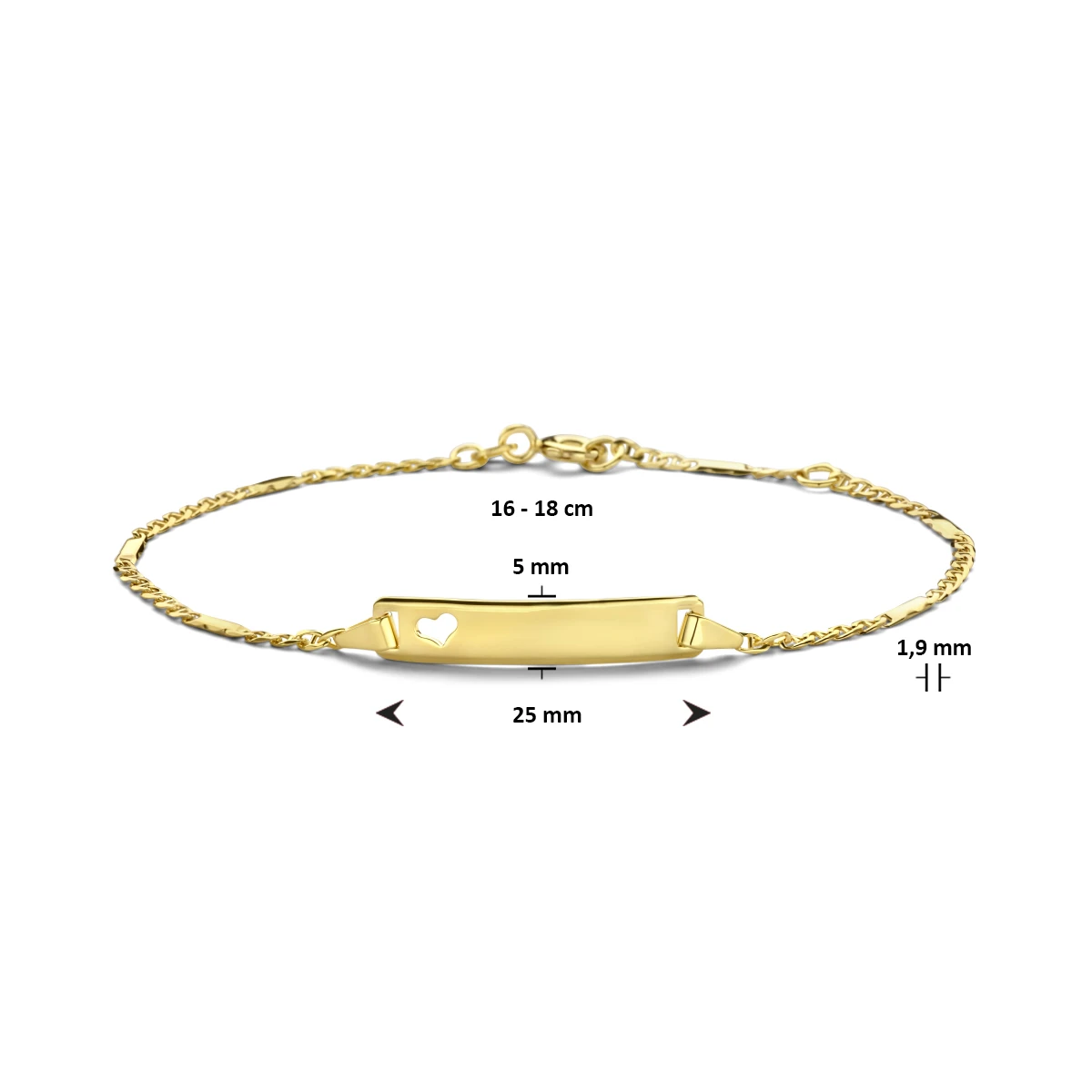 graveerarmband hart plaat 5,0 mm 14K geelgoud