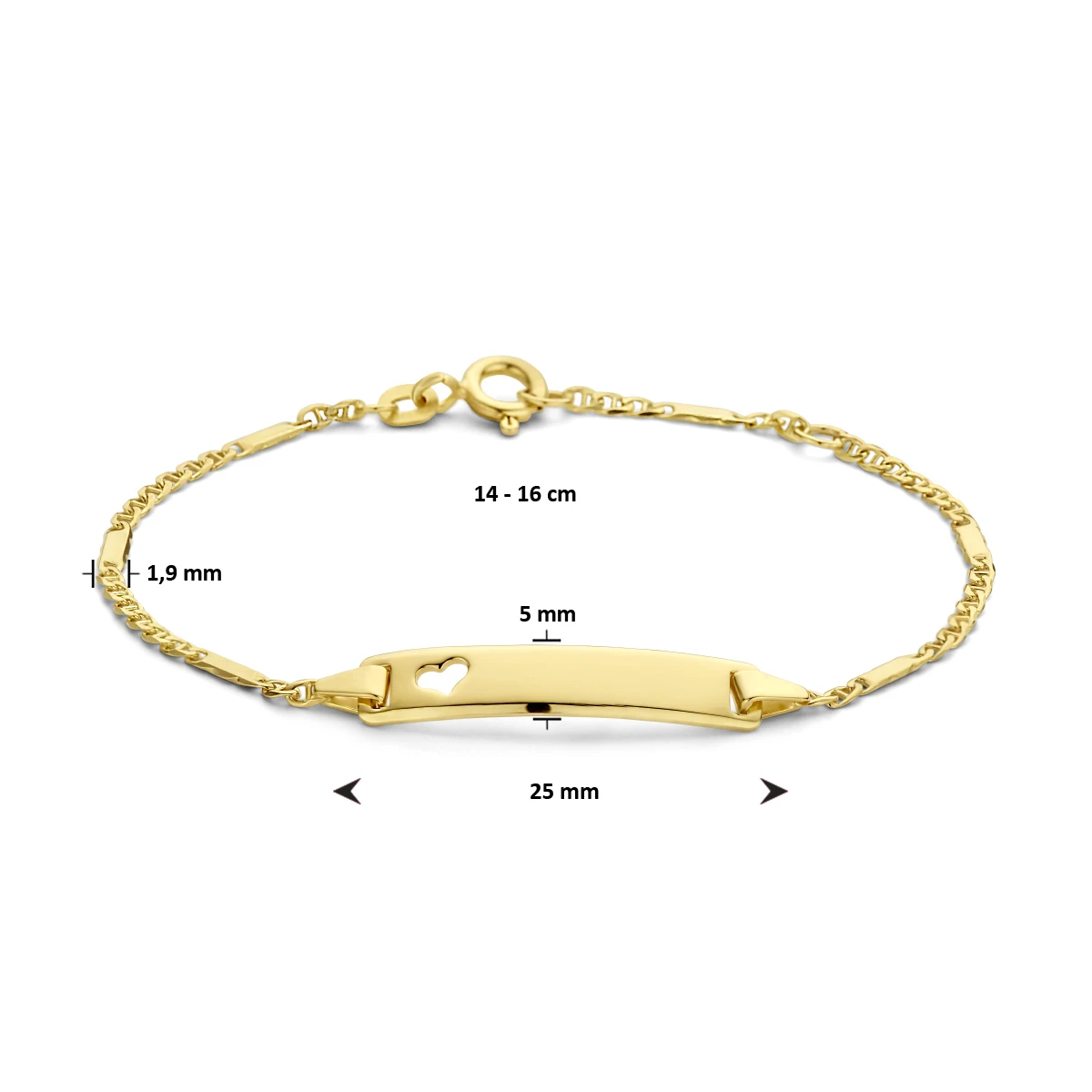 graveerarmband hart plaat 5,0 mm 14K geelgoud