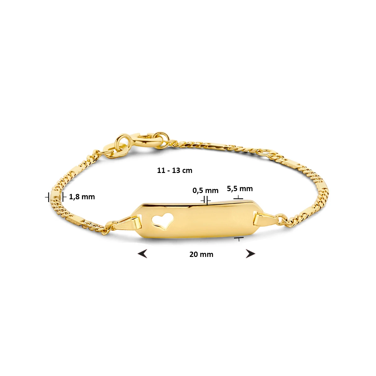 graveerarmband hart plaat 5,5 mm 14K geelgoud