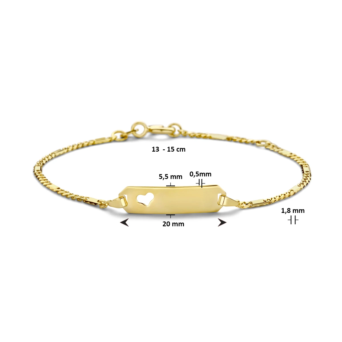 graveerarmband hart plaat 5,5 mm 14K geelgoud