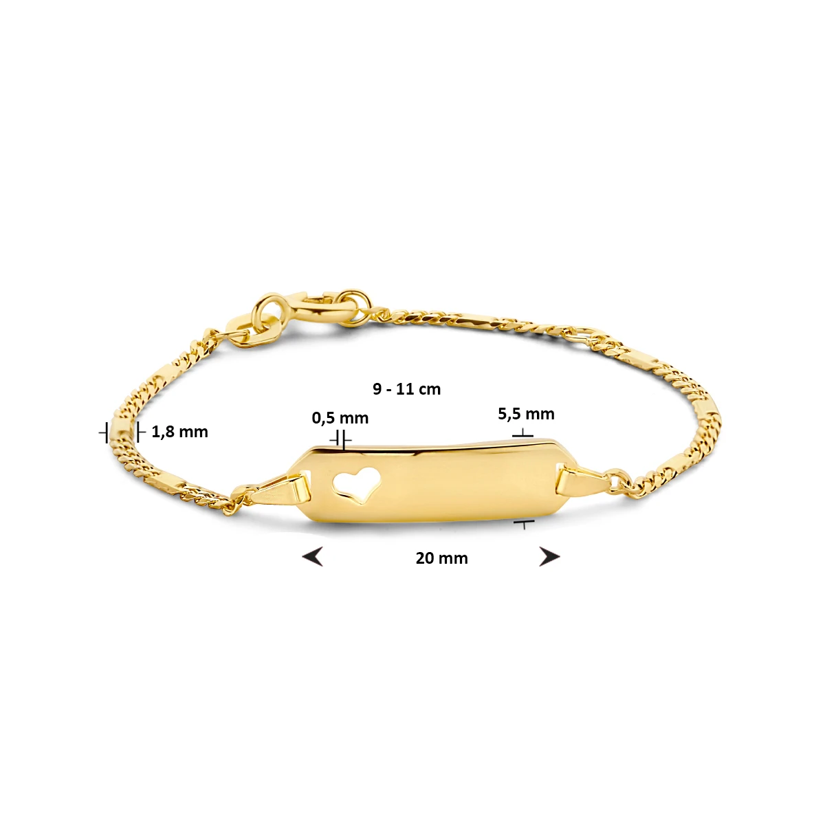 graveerarmband hart plaat 5,5 mm 14K geelgoud