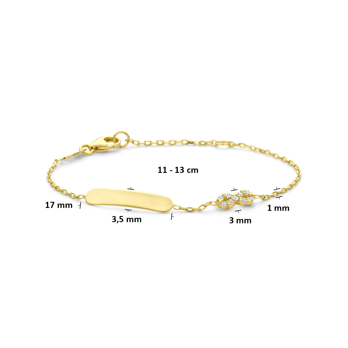 graveerarmband infinity zirkonia 11 - 13 cm 14K geelgoud