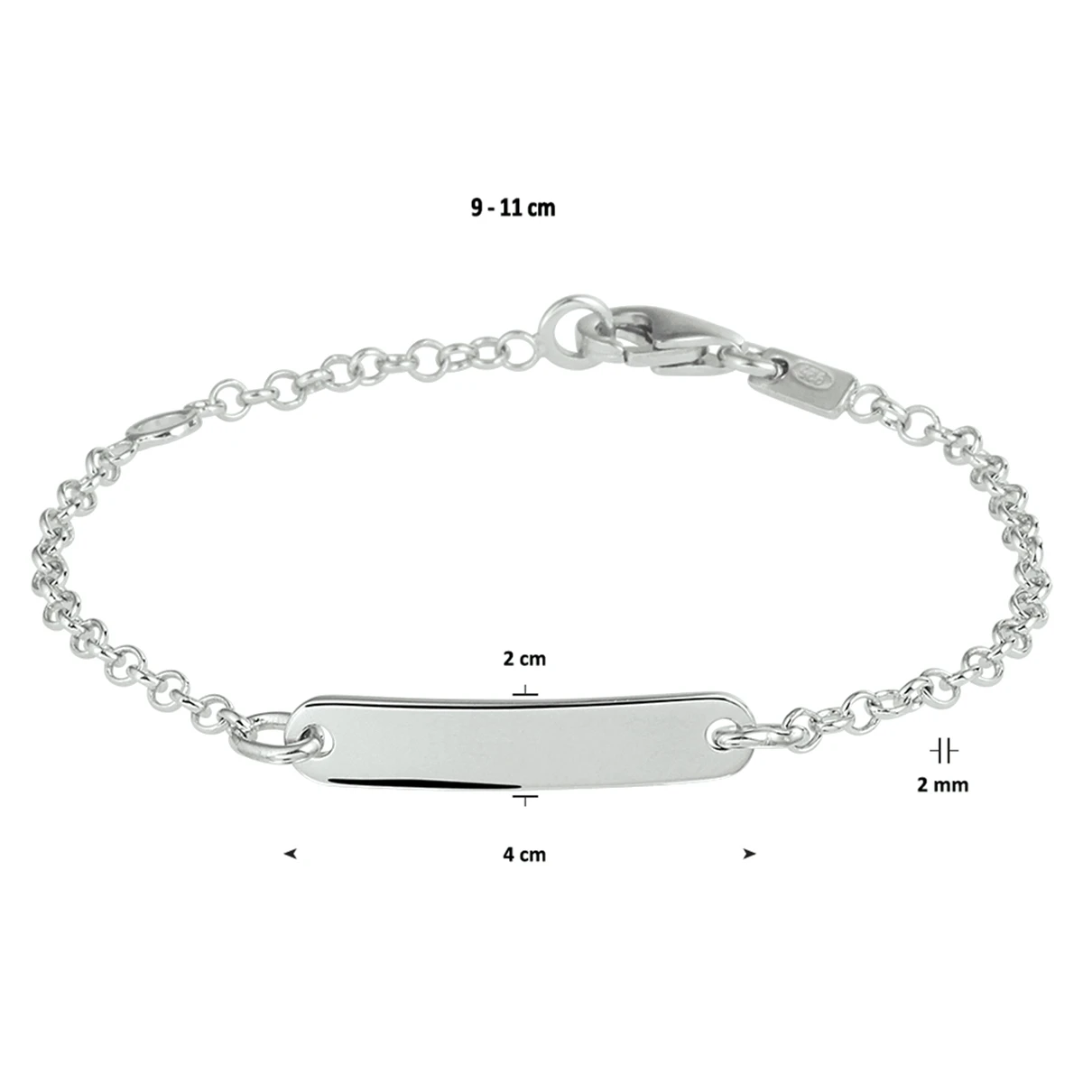 graveerarmband jasseron plaat 4,0 mm zilver gerhodineerd