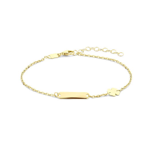 graveerarmband klavertje plaat 3,5 mm 16 + 3 cm 14K geelgoud