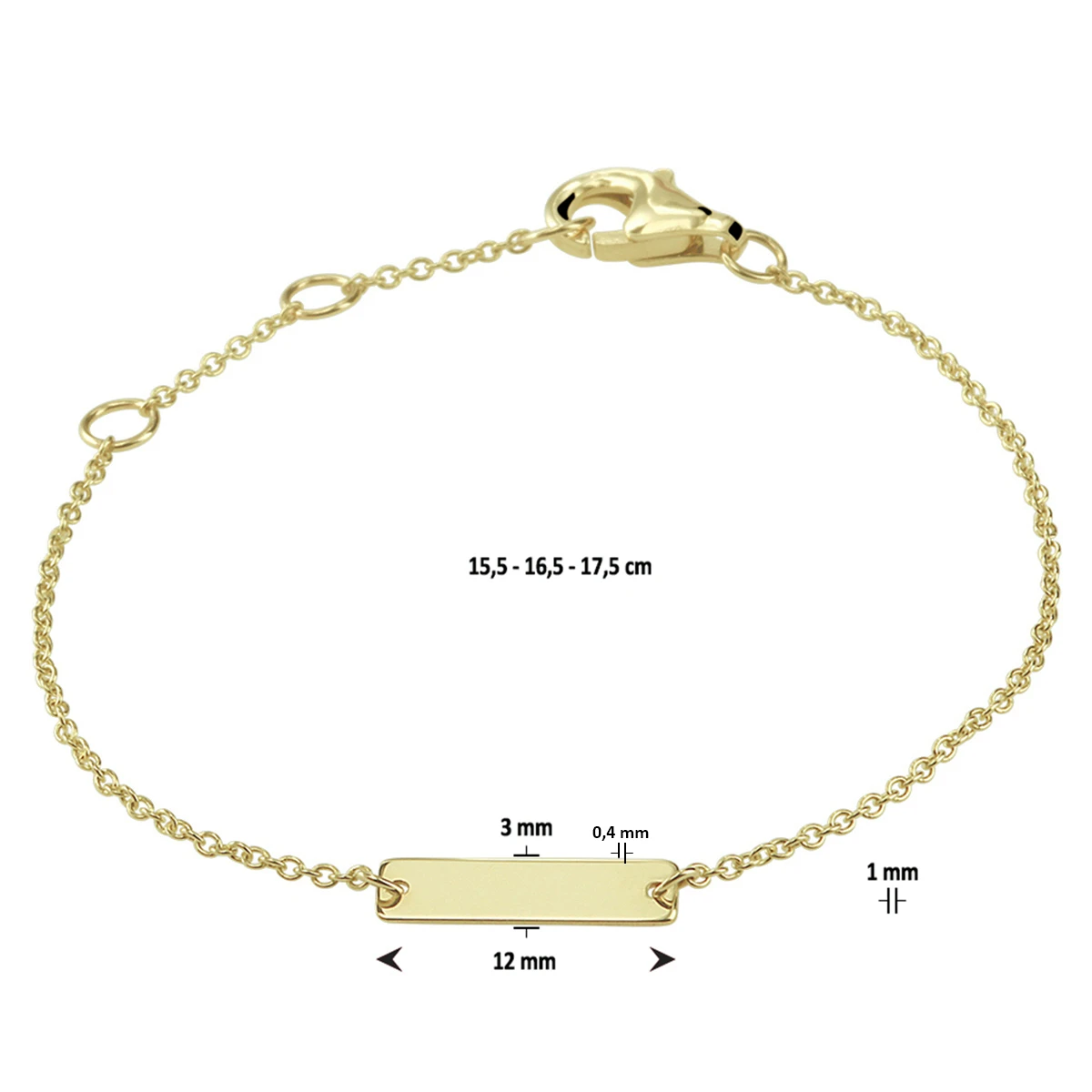 graveerarmband plaat 3 mm 15,5 - 16,5 - 17,5 cm 14K geelgoud